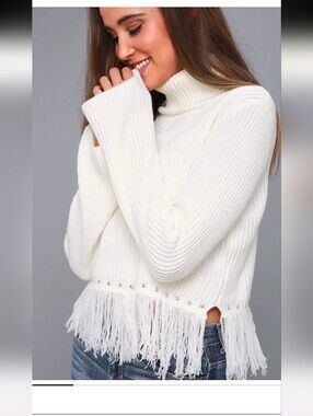 Freethinker Cream Fringe Cropped Sweater